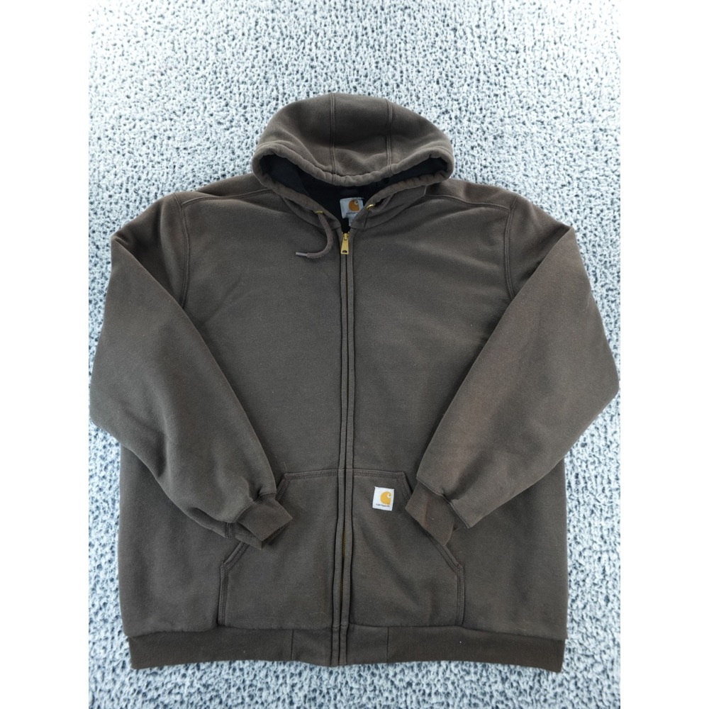 Vtg Carhartt Thermal Lined Full Zip Faded Brown Hoodie 100632 201‎ Jacket Sz XLT